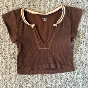 Urban Outfitters Brown Ribbed Cropped Top